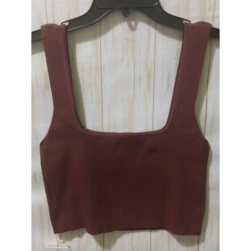 NWT Commesne Women's XL Brown Ribbed Crop Tank Top Very Stretchy